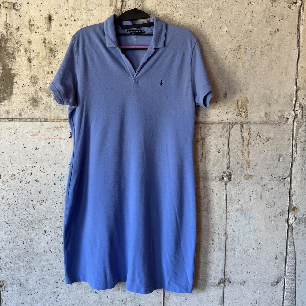 Ralph Lauren‎ Sport Shirt Dress Womens L Blue Cotton Polo Collared Y2K Summer